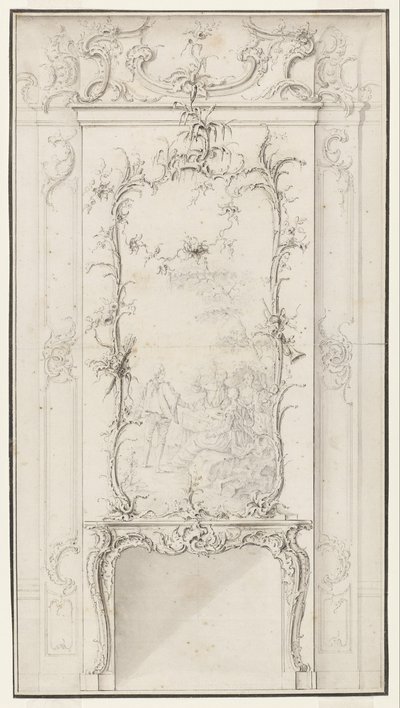 Design for a Wall Panel with Fireplace by Johann August Nahl